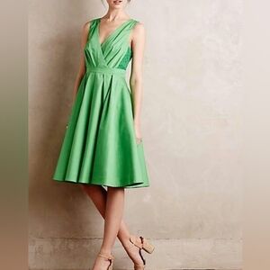 Collette Dinnigan Anthropologie Green Cotton Dress Fit And Flare Formal Size 8